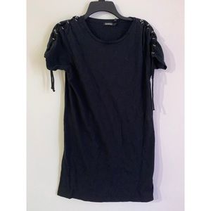 💕Lace-up Shoulder Black T-shirt Dress